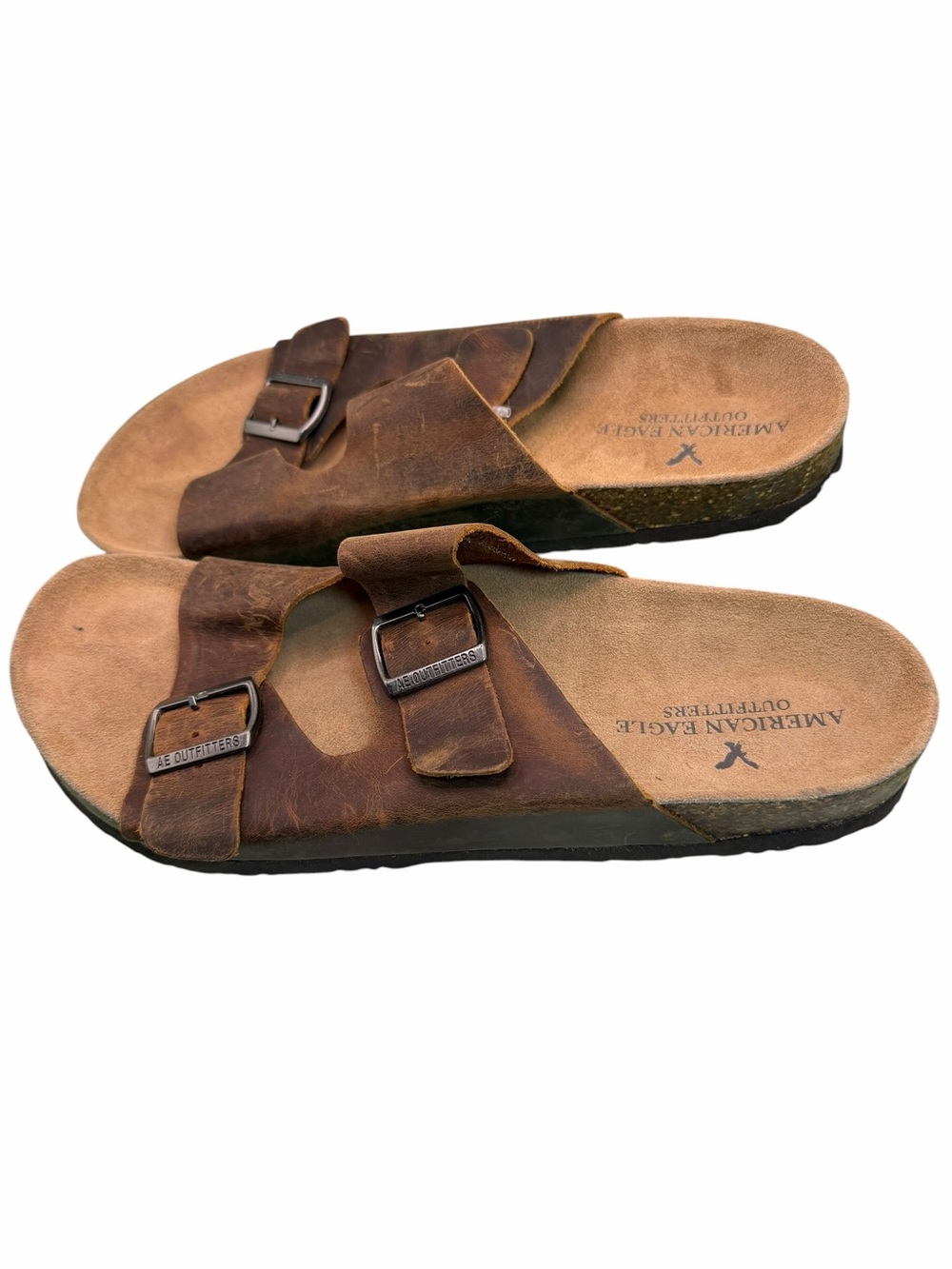 American Eagle Outfitters Brown Leather Double-Buckle Slide Sandals